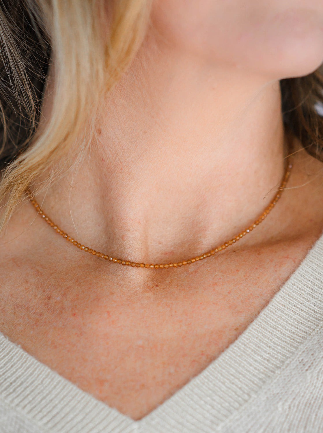 orange garnet 16" tiny gemstone necklace | radiant malas | handmade in boulder, colorado