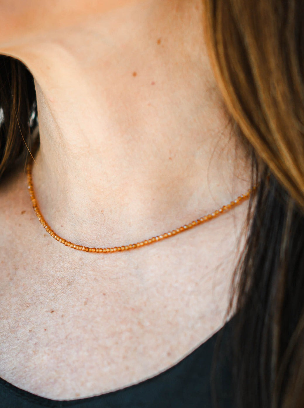 orange garnet 16" tiny gemstone necklace | radiant malas | handmade in boulder, colorado
