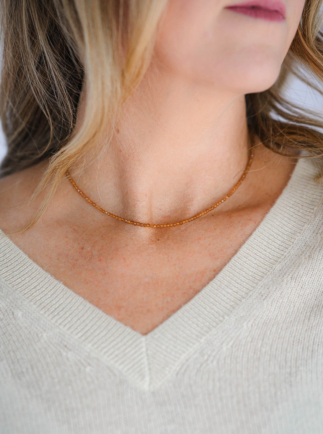 orange garnet 16" tiny gemstone necklace | radiant malas | handmade in boulder, colorado