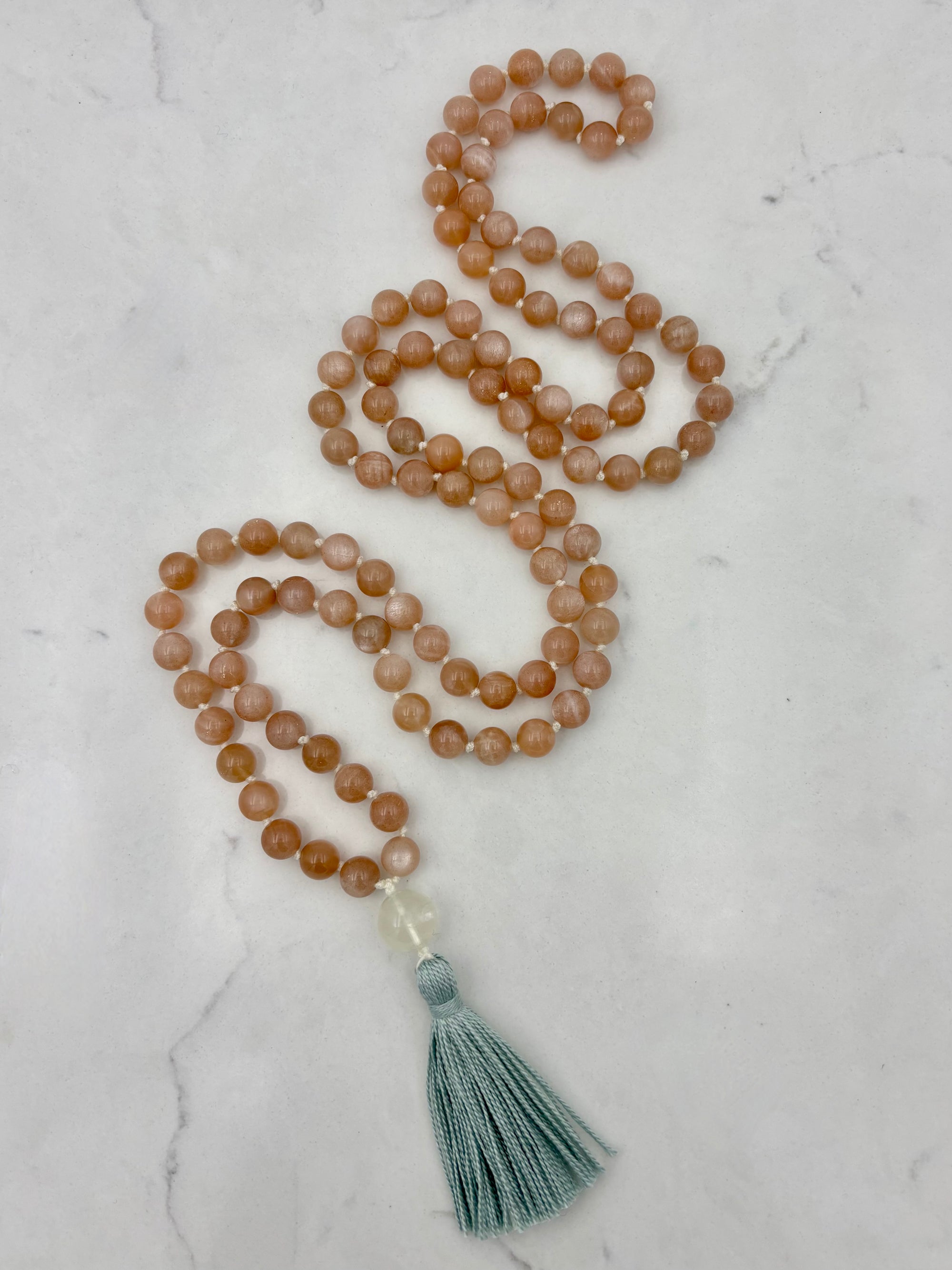 peach moonstone gemstone mala necklace | radiant malas | handmade in boulder, colorado