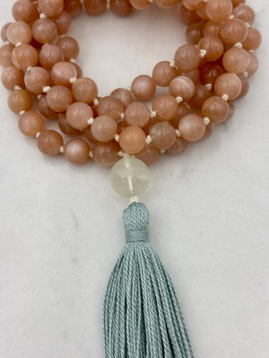 peach moonstone gemstone mala necklace | radiant malas | handmade in boulder, colorado