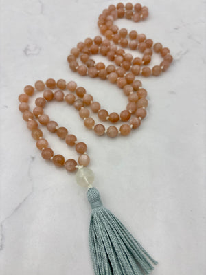 peach moonstone gemstone mala necklace | radiant malas | handmade in boulder, colorado