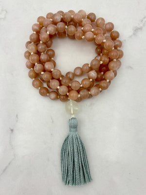 peach moonstone gemstone mala necklace | radiant malas | handmade in boulder, colorado