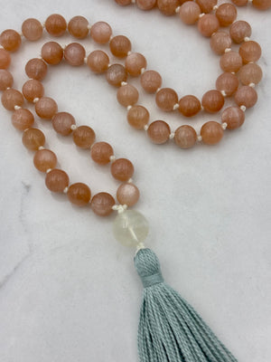 peach moonstone gemstone mala necklace | radiant malas | handmade in boulder, colorado