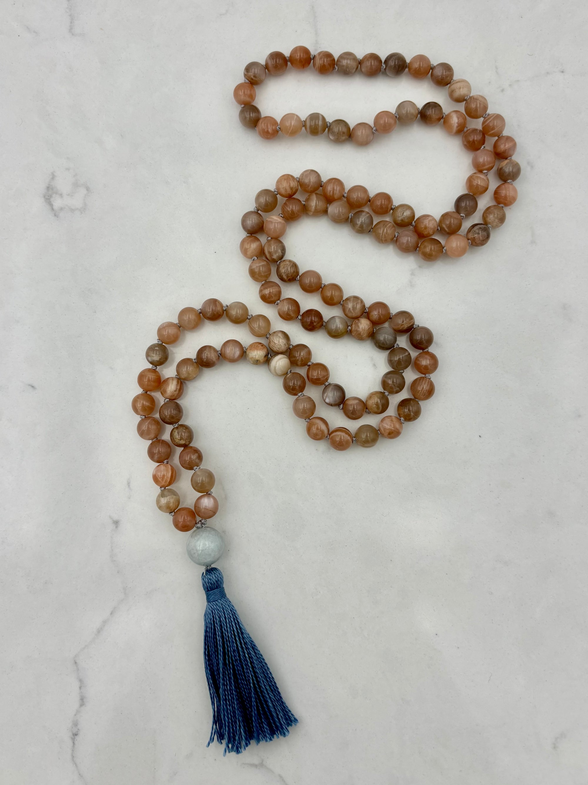 peach moonstone gemstone mala necklace | radiant malas | handmade in boulder, colorado