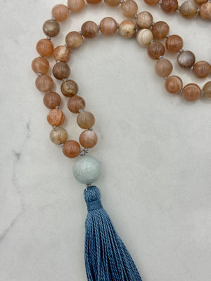 peach moonstone gemstone mala necklace | radiant malas | handmade in boulder, colorado