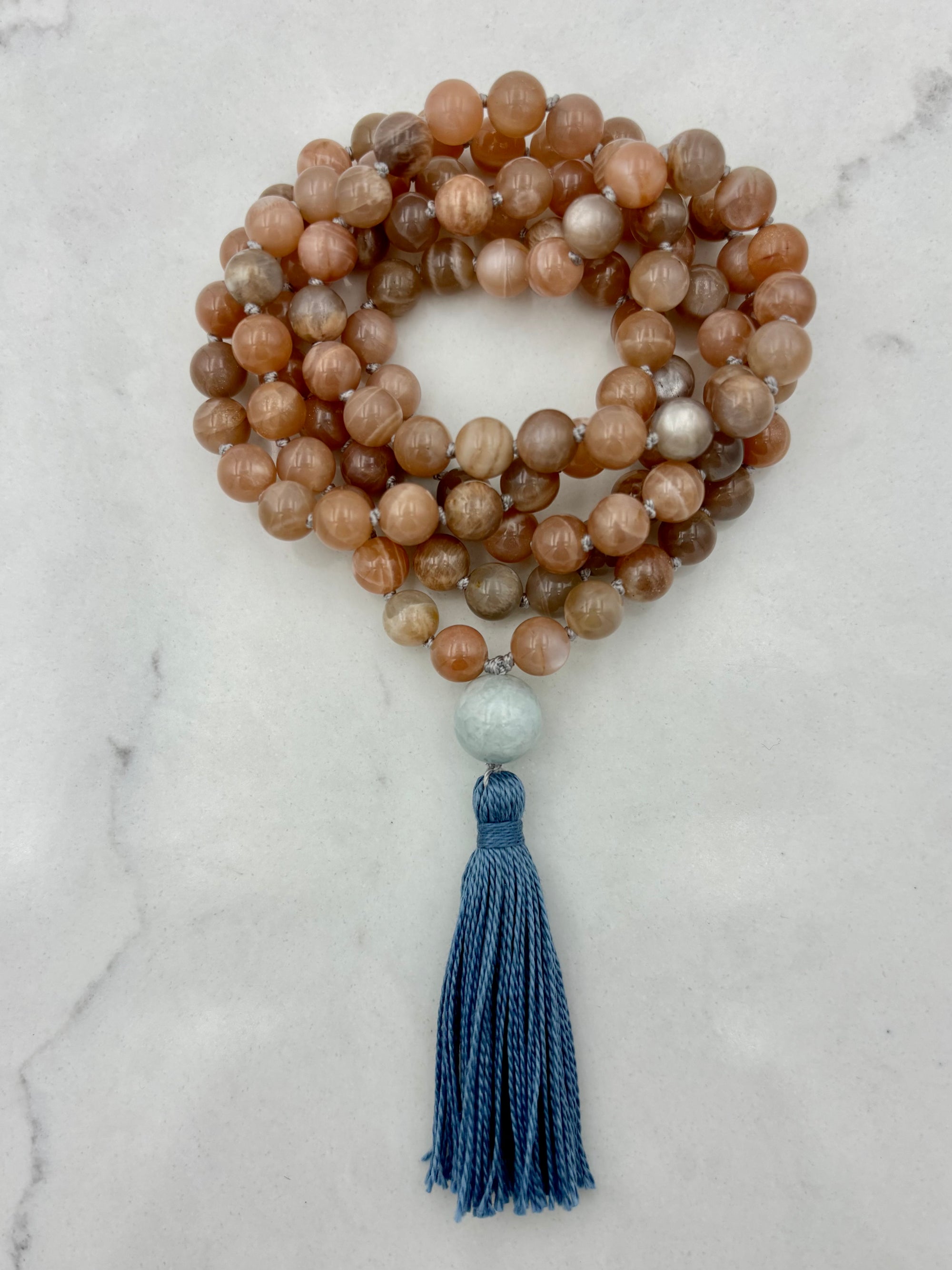 peach moonstone gemstone mala necklace | radiant malas | handmade in boulder, colorado