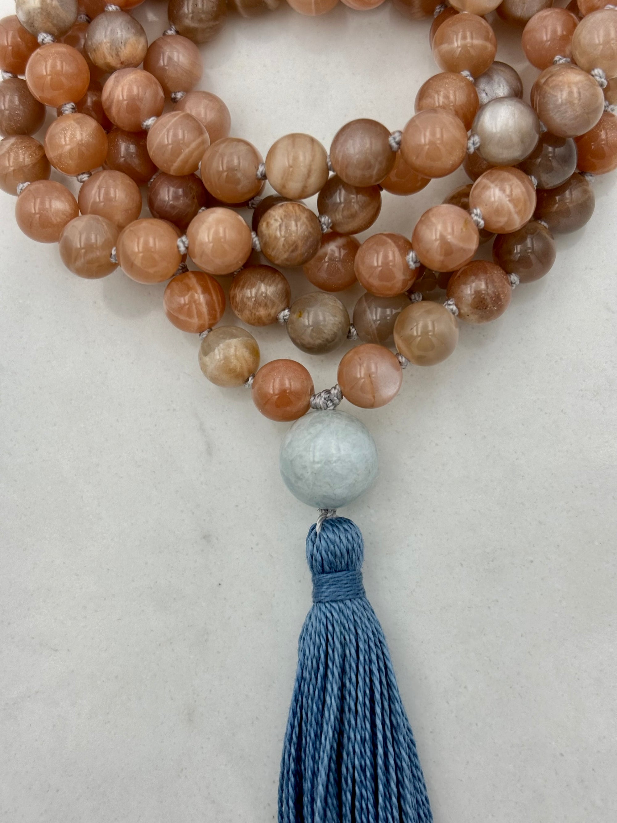 peach moonstone gemstone mala necklace | radiant malas | handmade in boulder, colorado