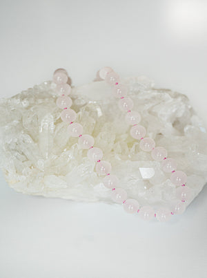 pink calcite big bead knotted gemstone necklace | radiant malas | handmade in boulder, colorado