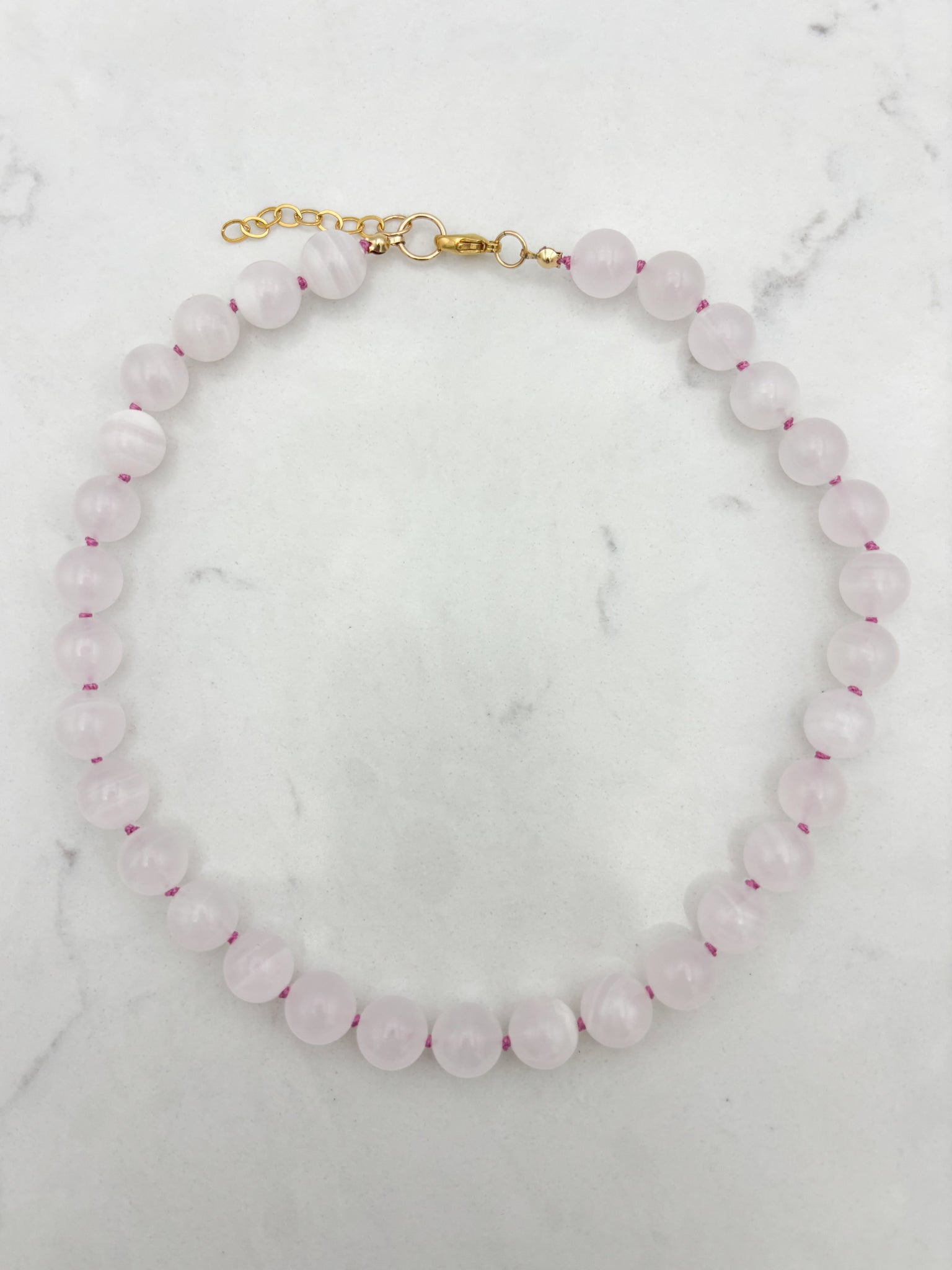 pink calcite big bead knotted gemstone necklace | radiant malas | handmade in boulder, colorado