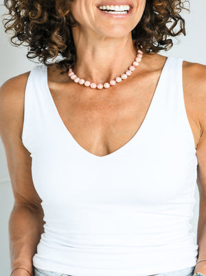 pink opal big bead knotted gemstone necklace | radiant malas | handmade in boulder, colorado