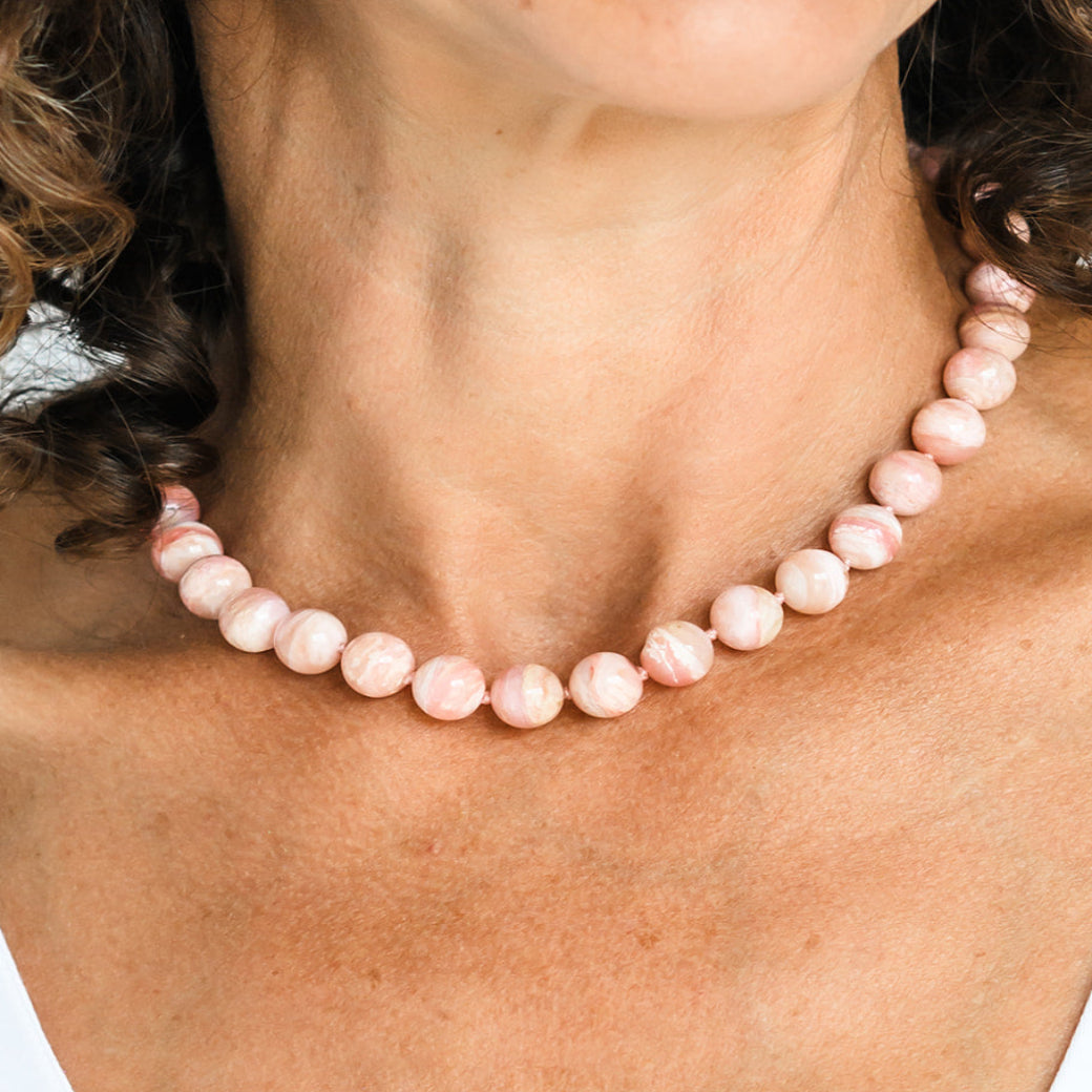 pink opal big bead knotted gemstone necklace | radiant malas | handmade in boulder, colorado