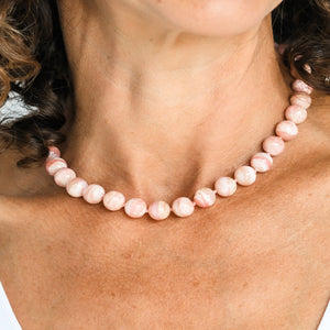 pink opal big bead knotted gemstone necklace | radiant malas | handmade in boulder, colorado