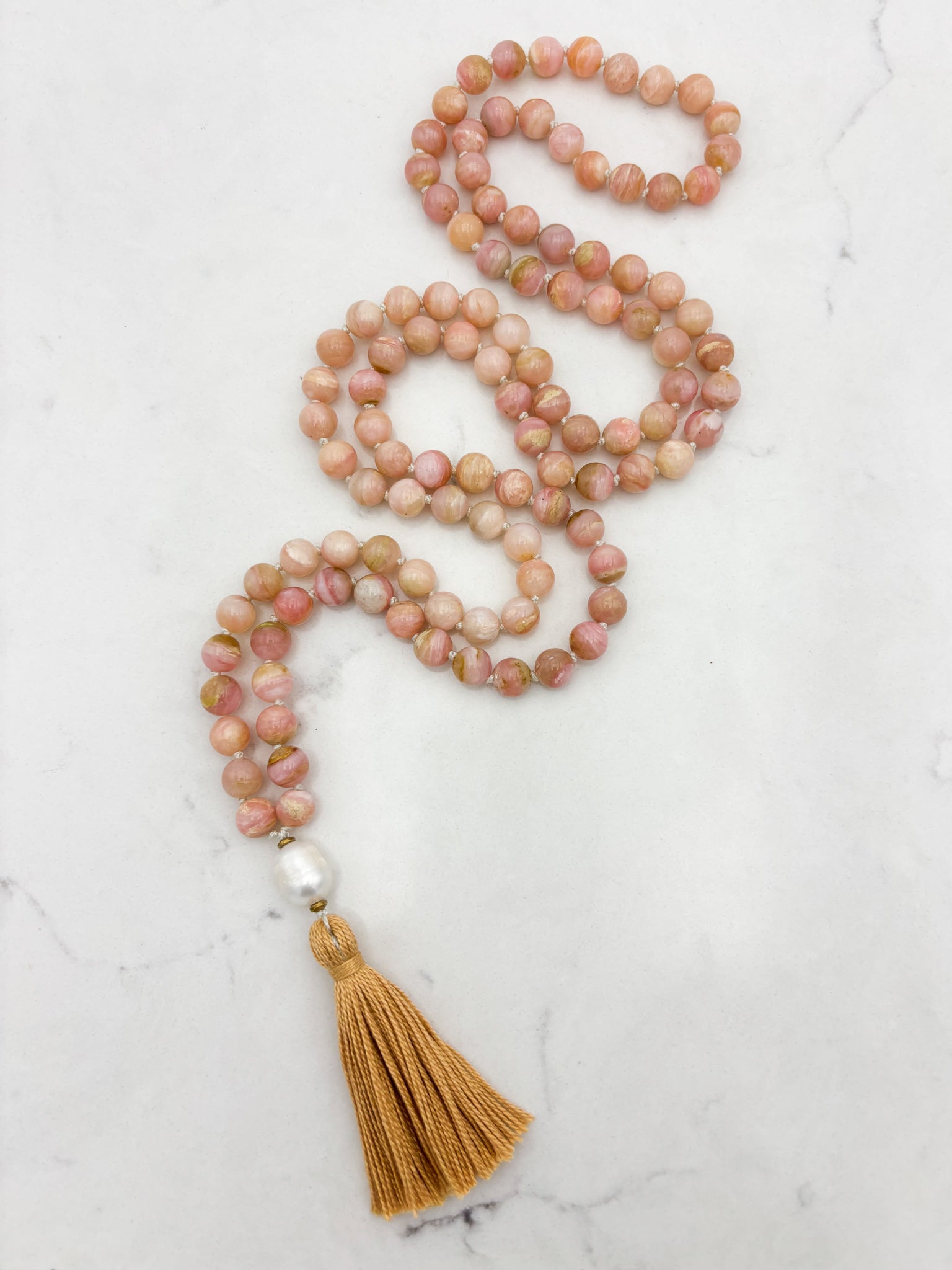 pink opal gemstone mala | radiant malas | handmade in boulder, colorado