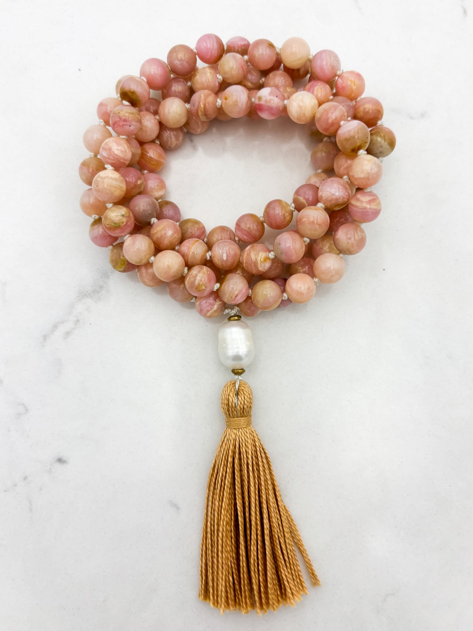 pink opal gemstone mala | radiant malas | handmade in boulder, colorado
