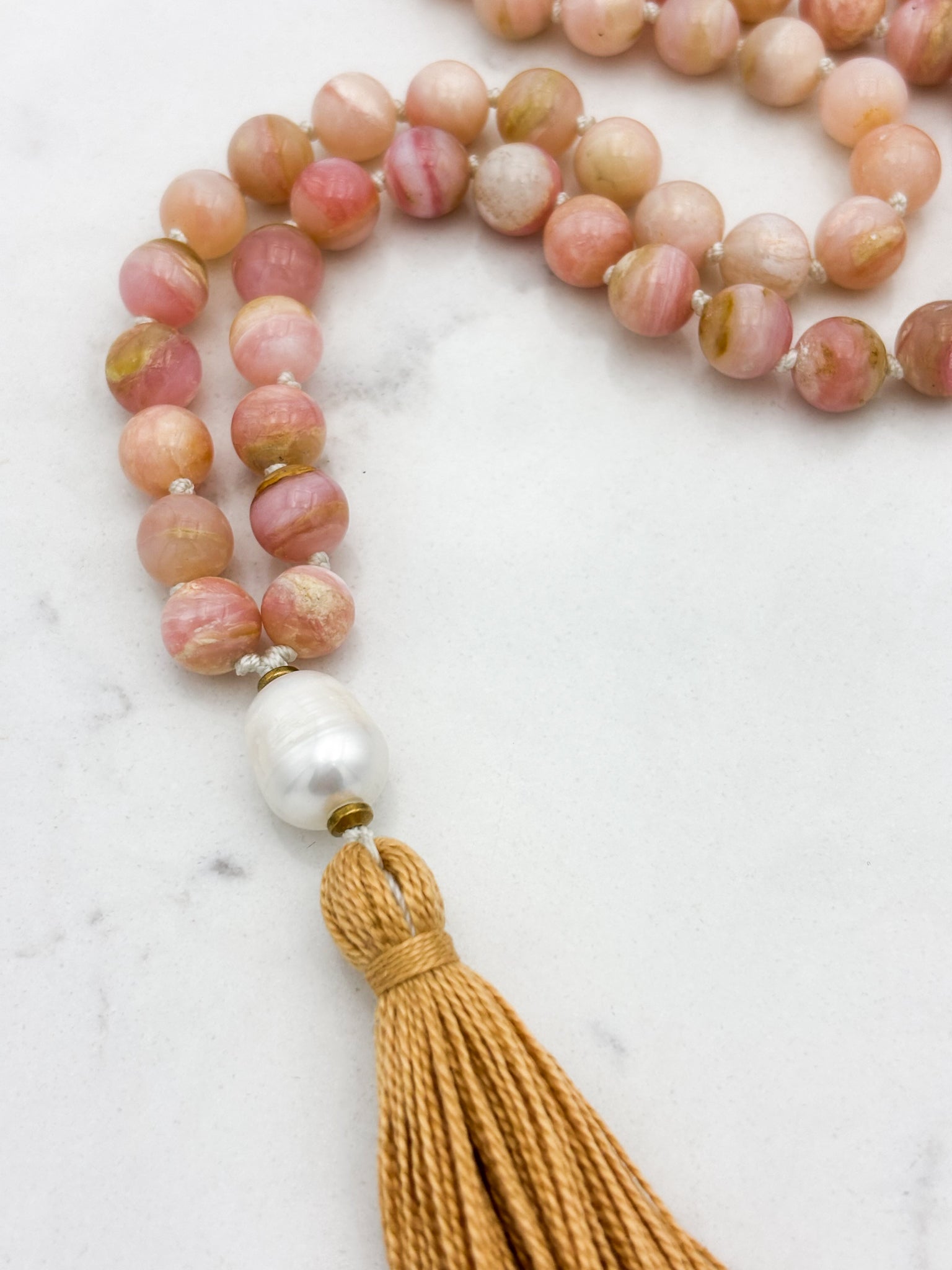 pink opal gemstone mala | radiant malas | handmade in boulder, colorado