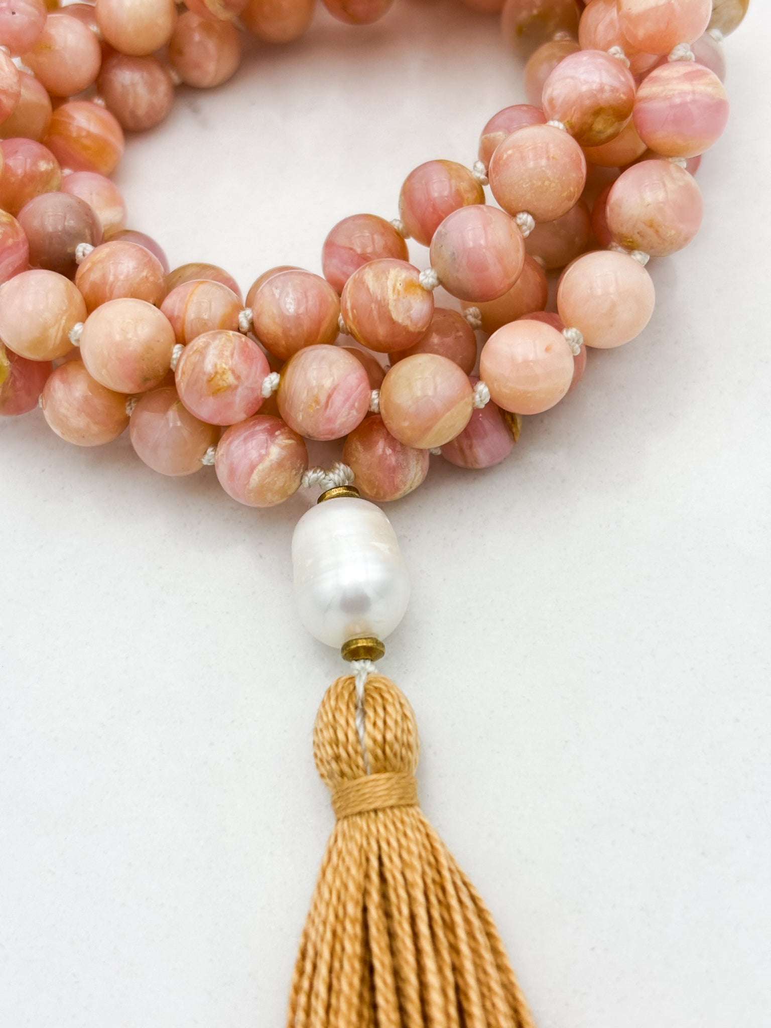 pink opal gemstone mala | radiant malas | handmade in boulder, colorado