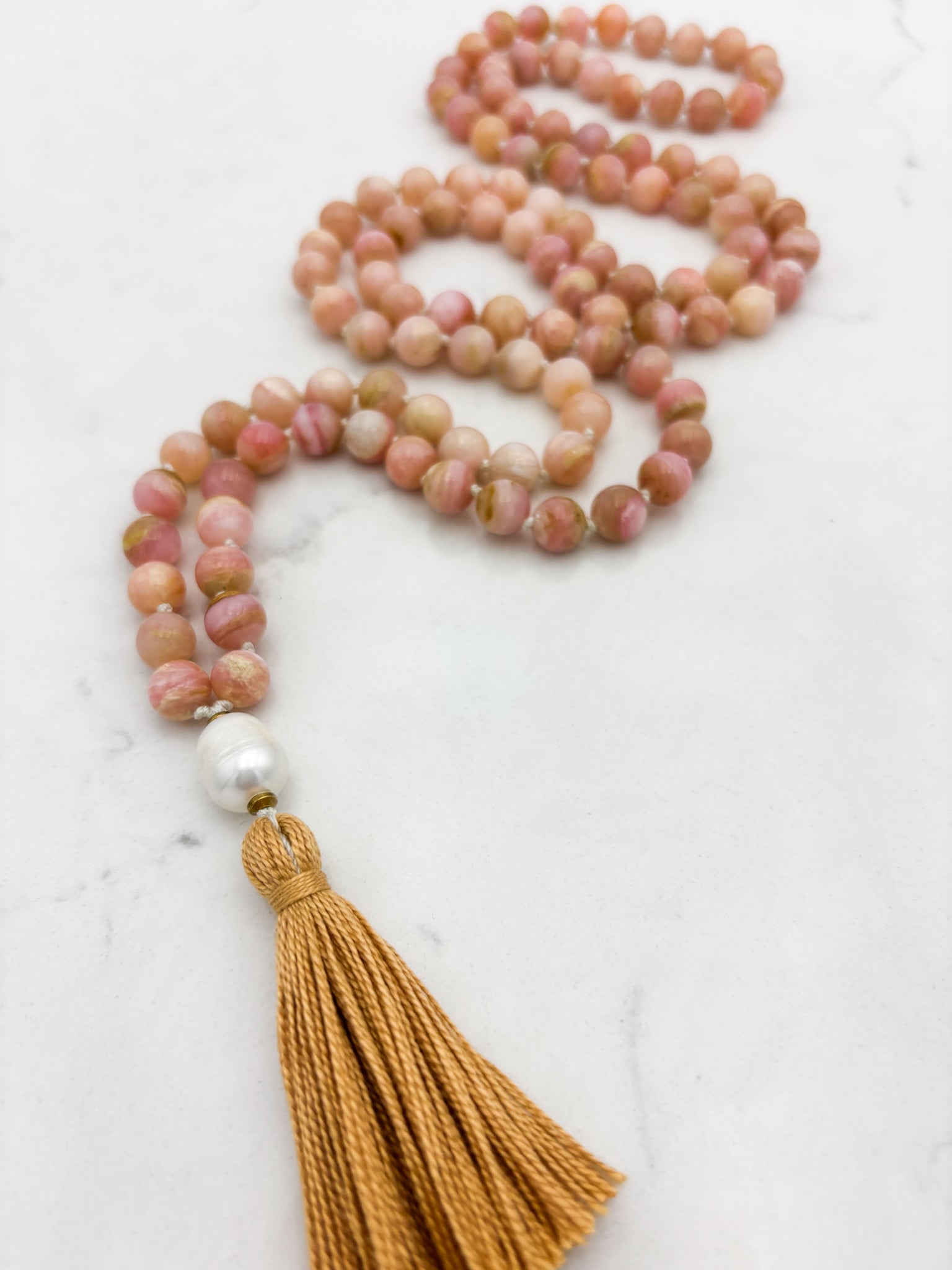 pink opal gemstone mala | radiant malas | handmade in boulder, colorado