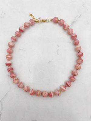 pink opal big bead knotted gemstone necklace | radiant malas | handmade in boulder, colorado