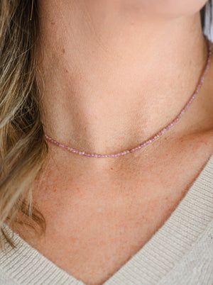 pink tourmaline 16" tiny gemstone necklace | radiant malas | handmade in boulder, colorado