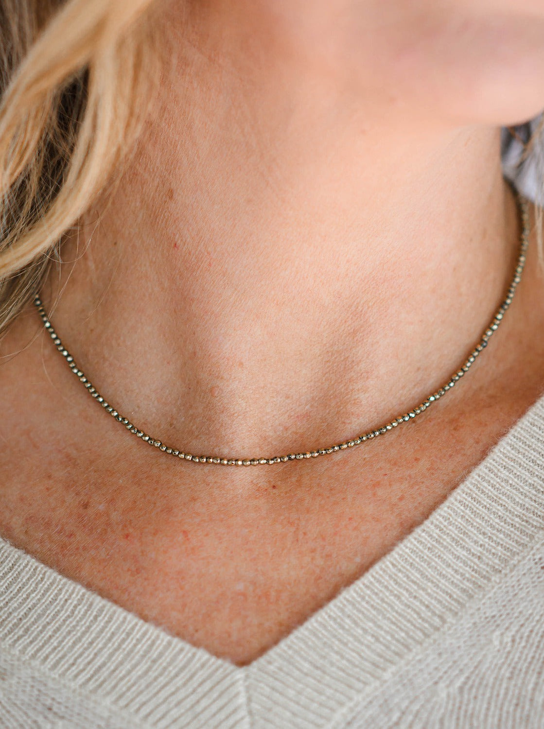 pyrite 16" tiny gemstone necklace | radiant malas | handmade in Boulder Colorado