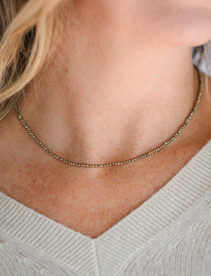 pyrite 16" tiny gemstone necklace | radiant malas | handmade in boulder, colorado