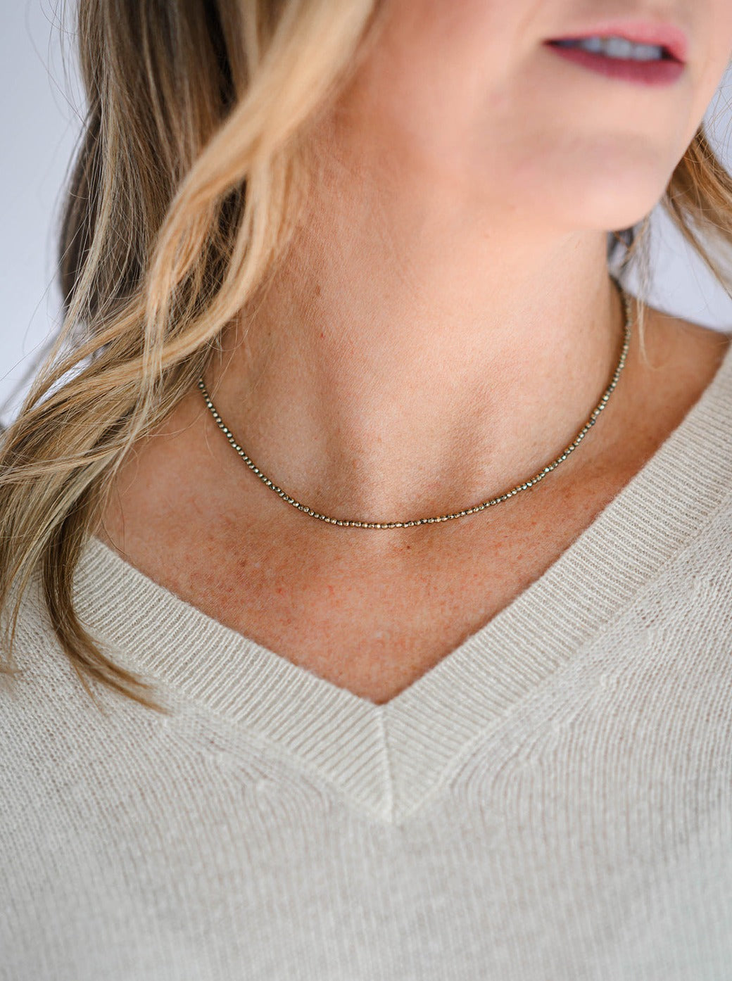 pyrite 16" tiny gemstone necklace | radiant malas | handmade in Boulder Colorado