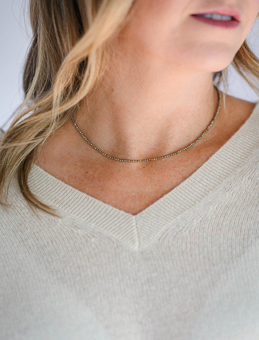 pyrite 16" tiny gemstone necklace | radiant malas | handmade in boulder, colorado