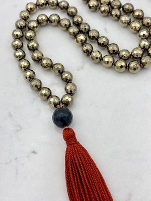 pyrite gemstone mala necklace | radiant malas | handmade in boulder, colorado