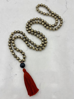 pyrite gemstone mala necklace | radiant malas | handmade in boulder, colorado