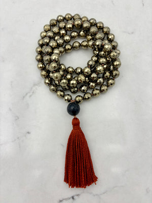 pyrite gemstone mala necklace | radiant malas | handmade in boulder, colorado