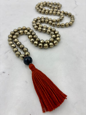 pyrite gemstone mala necklace | radiant malas | handmade in boulder, colorado