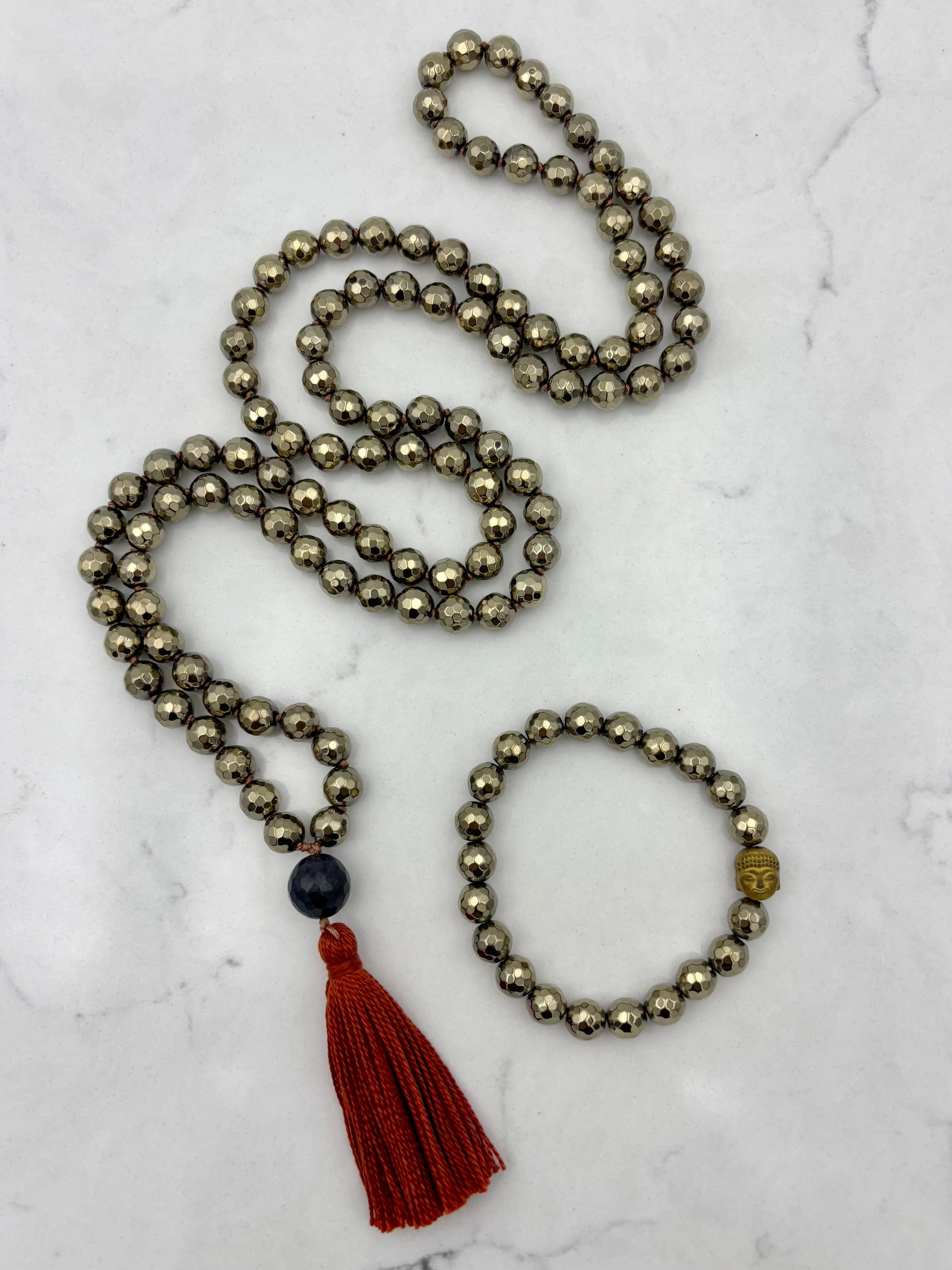 pyrite gemstone mala necklace | radiant malas | handmade in boulder, colorado