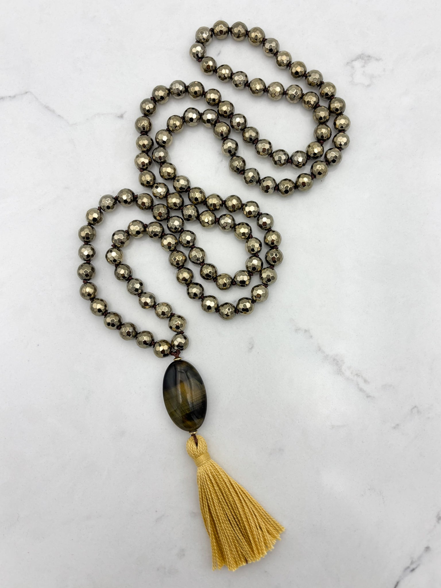 pyrite gemstone mala necklace | radiant malas | handmade in boulder, colorado