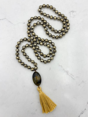 pyrite gemstone mala necklace | radiant malas | handmade in boulder, colorado