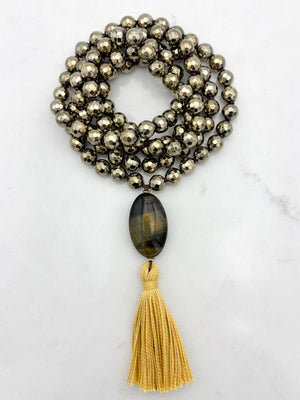 pyrite gemstone mala necklace | radiant malas | handmade in boulder, colorado