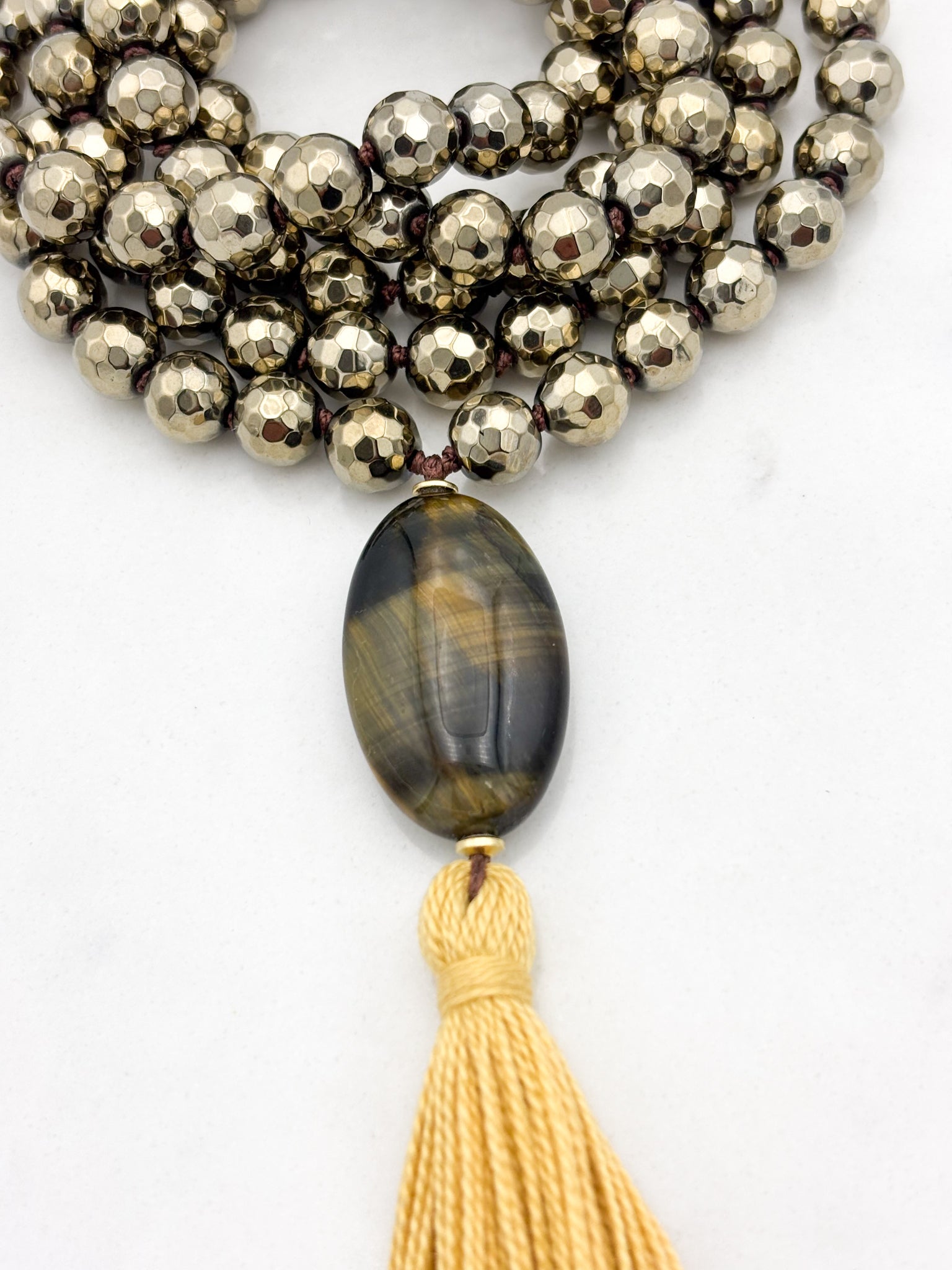 pyrite gemstone mala necklace | radiant malas | handmade in boulder, colorado