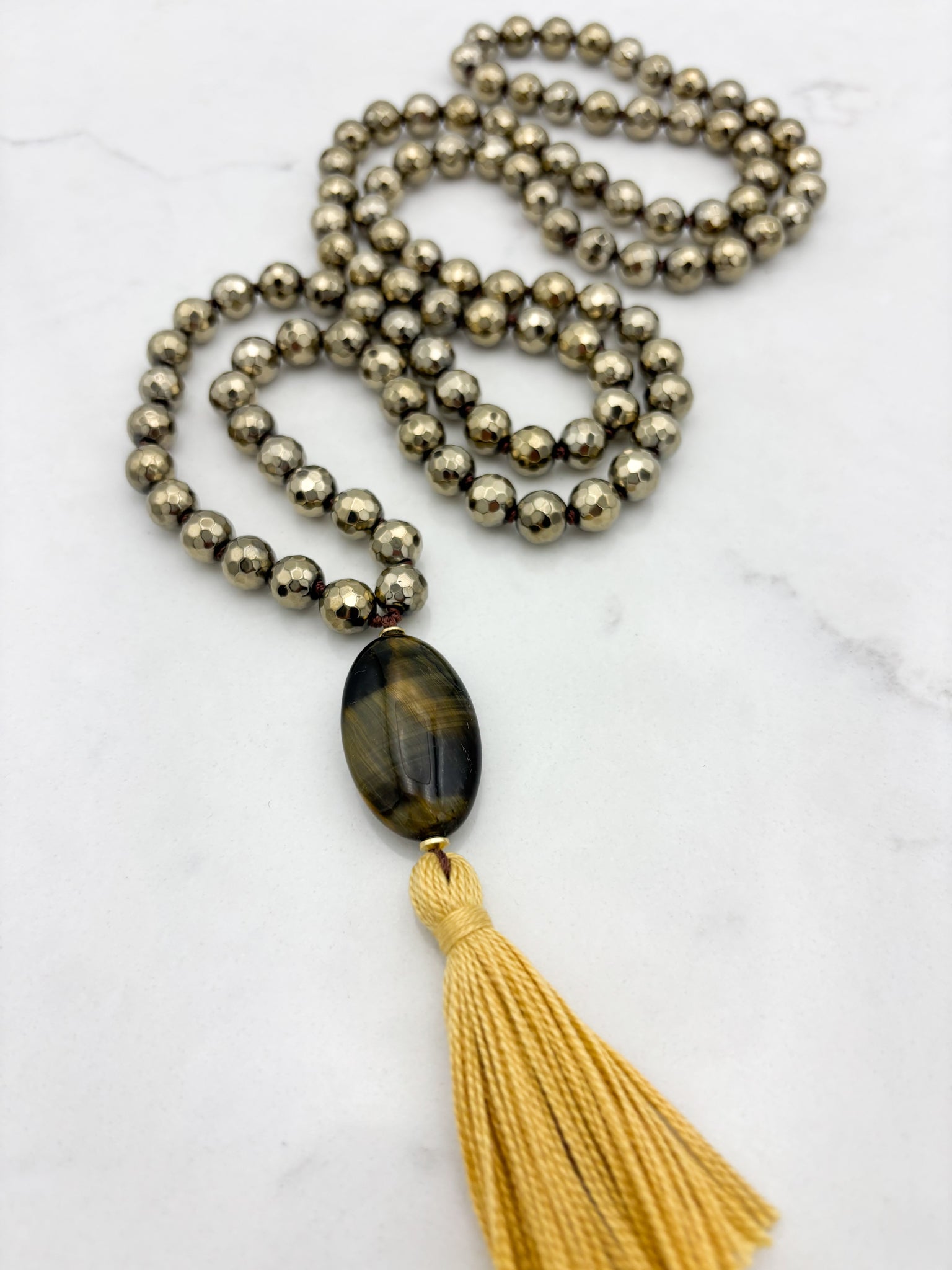 pyrite gemstone mala necklace | radiant malas | handmade in boulder, colorado