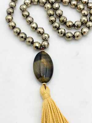 pyrite gemstone mala necklace | radiant malas | handmade in boulder, colorado