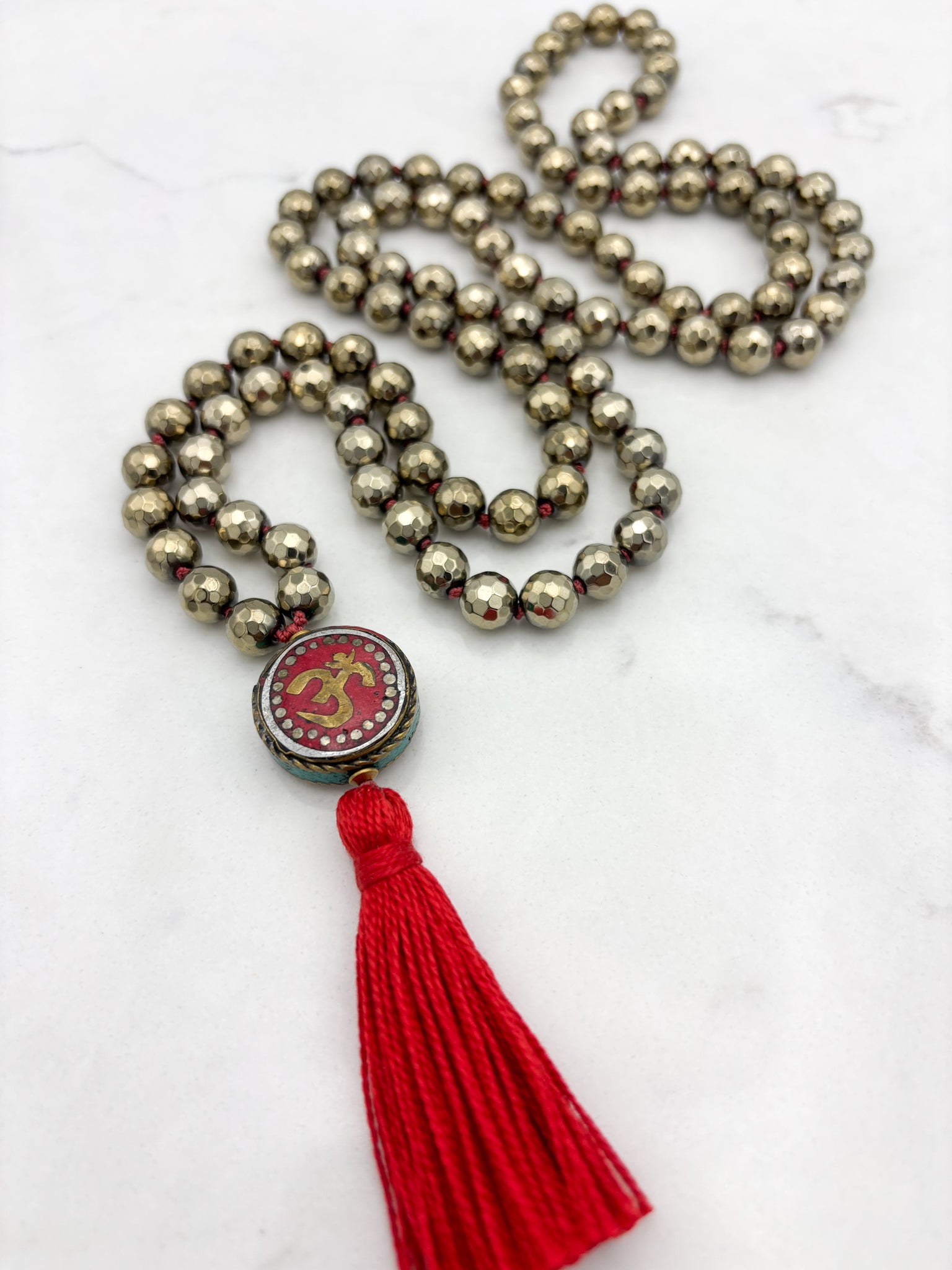 pyrite gemstone mala necklace | radiant malas | handmade in boulder, colorado