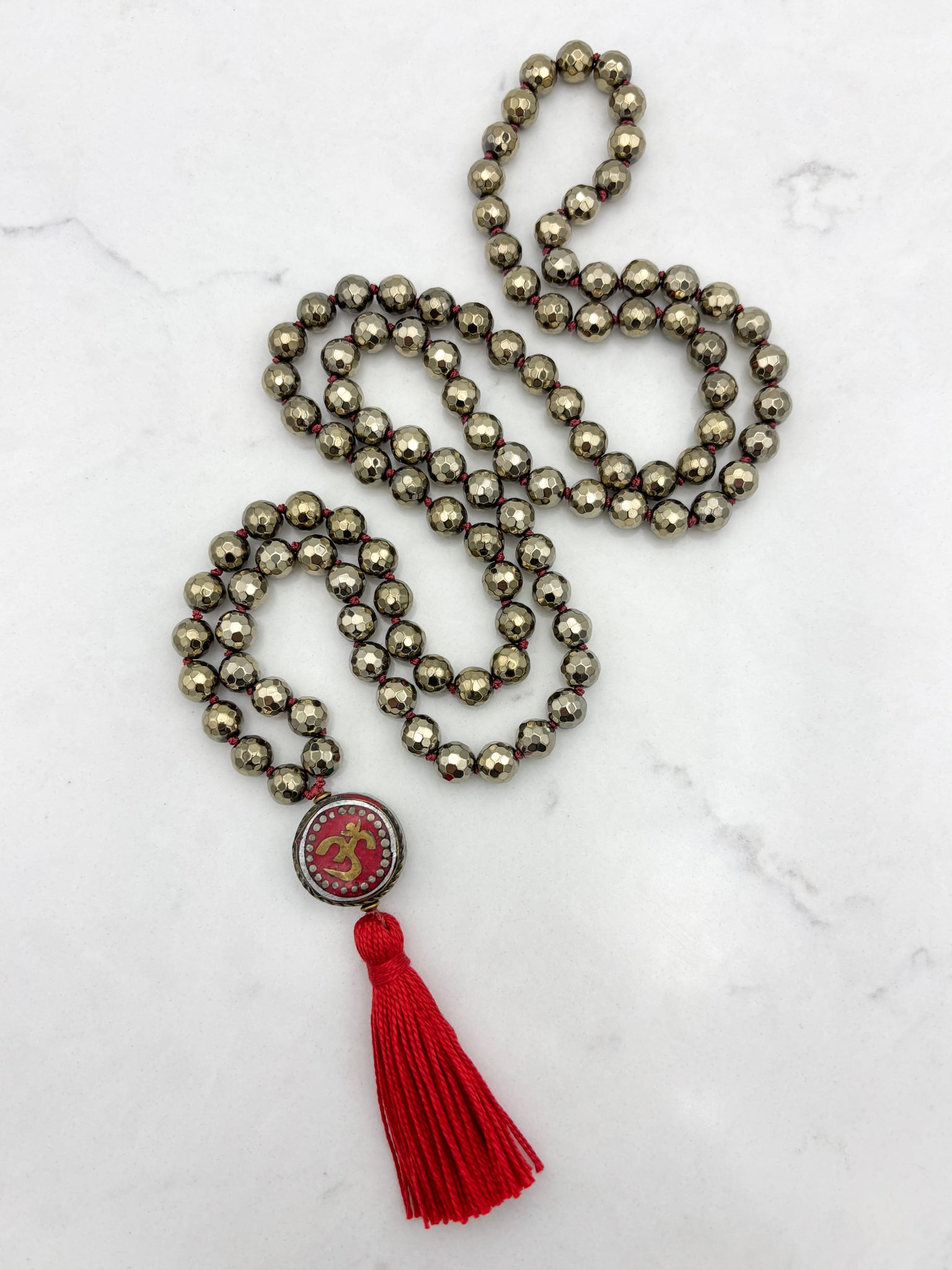 pyrite gemstone mala necklace | radiant malas | handmade in boulder, colorado