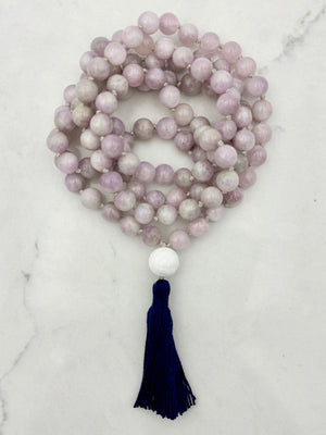 kunzite gemstone mala necklace | radiant malas | handmade in boulder, colorado