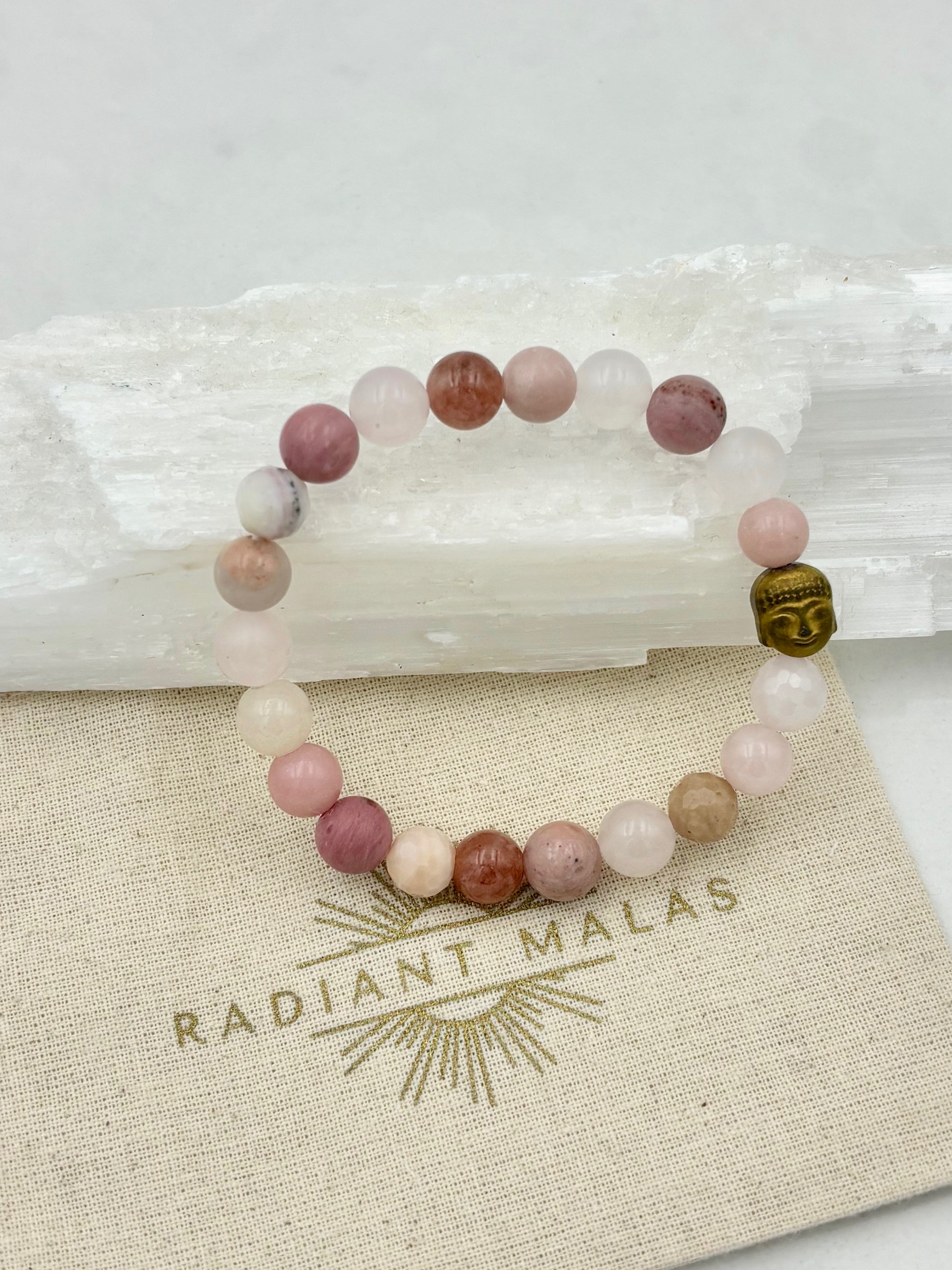gratitude rose quartz gemstone bracelet | radiant malas | handmade in Boulder Colorado