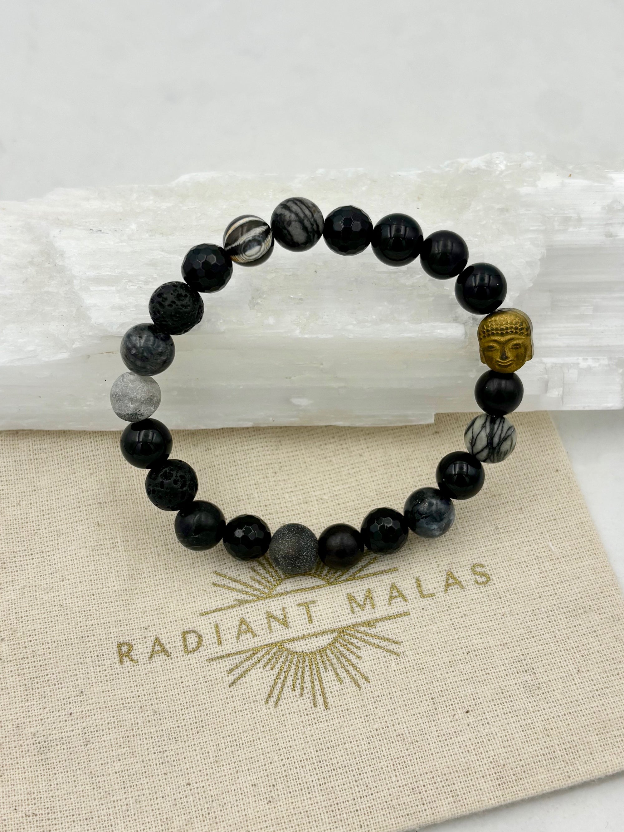 new moon mixed gemstone bracelet | radiant malas | handmade in boulder, colorado