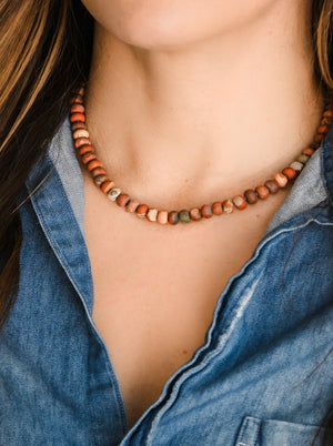 red jasper knotted gemstone necklace | radiant malas | handmade in boulder, Colorado