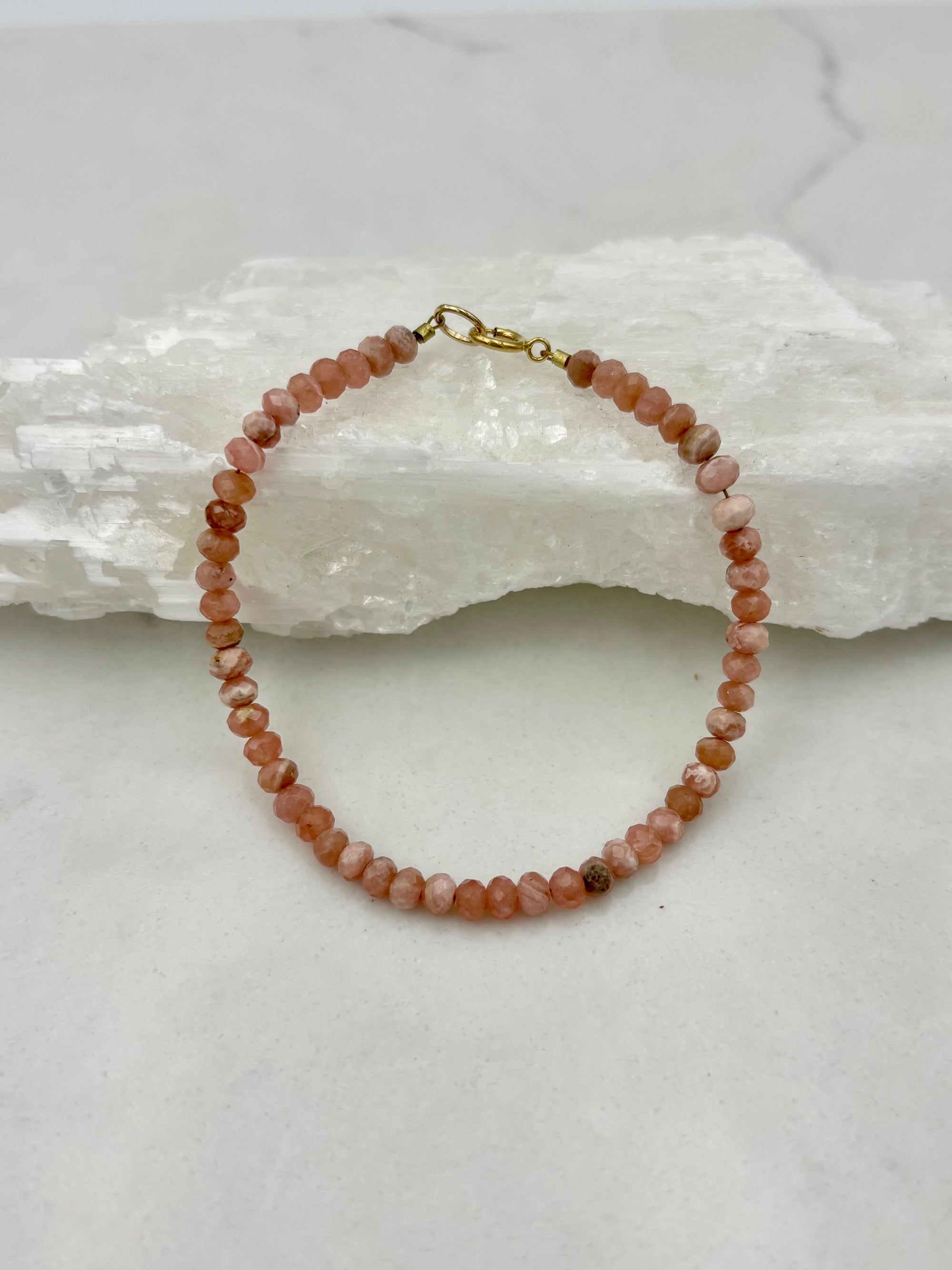 rhodochrosite gemstone bracelet | radiant malas | handmade in boulder, colorado