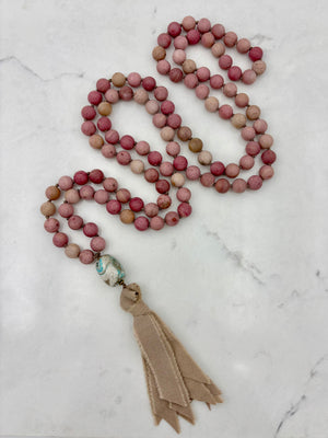 Rhodonite Gemstone Mala with Silk Tassel