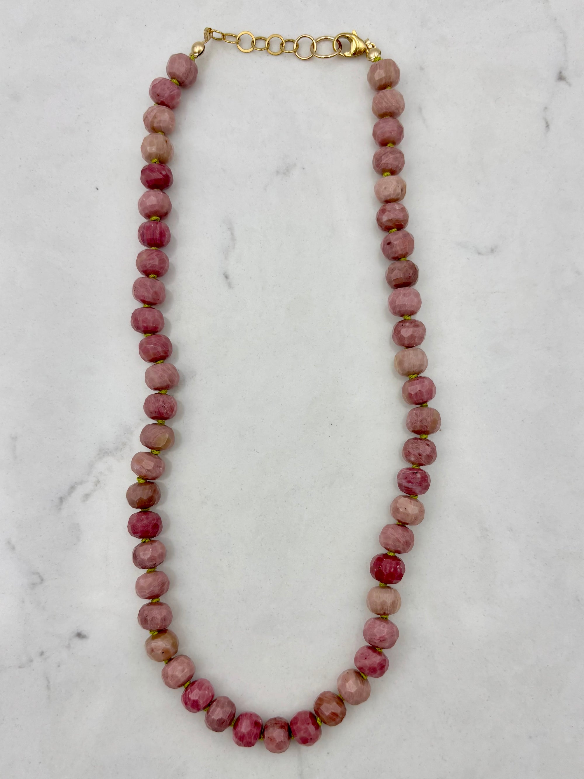 rhodonite knotted gemstone necklace | radiant malas | handmade in boulder, colorado