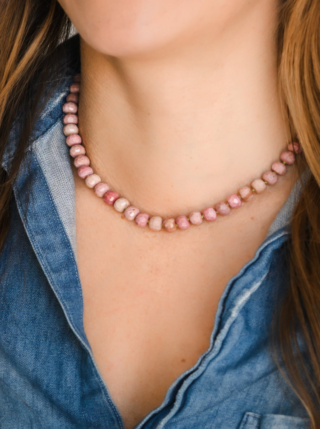 rhodonite knotted gemstone necklace | radiant malas | handmade in boulder, colorado