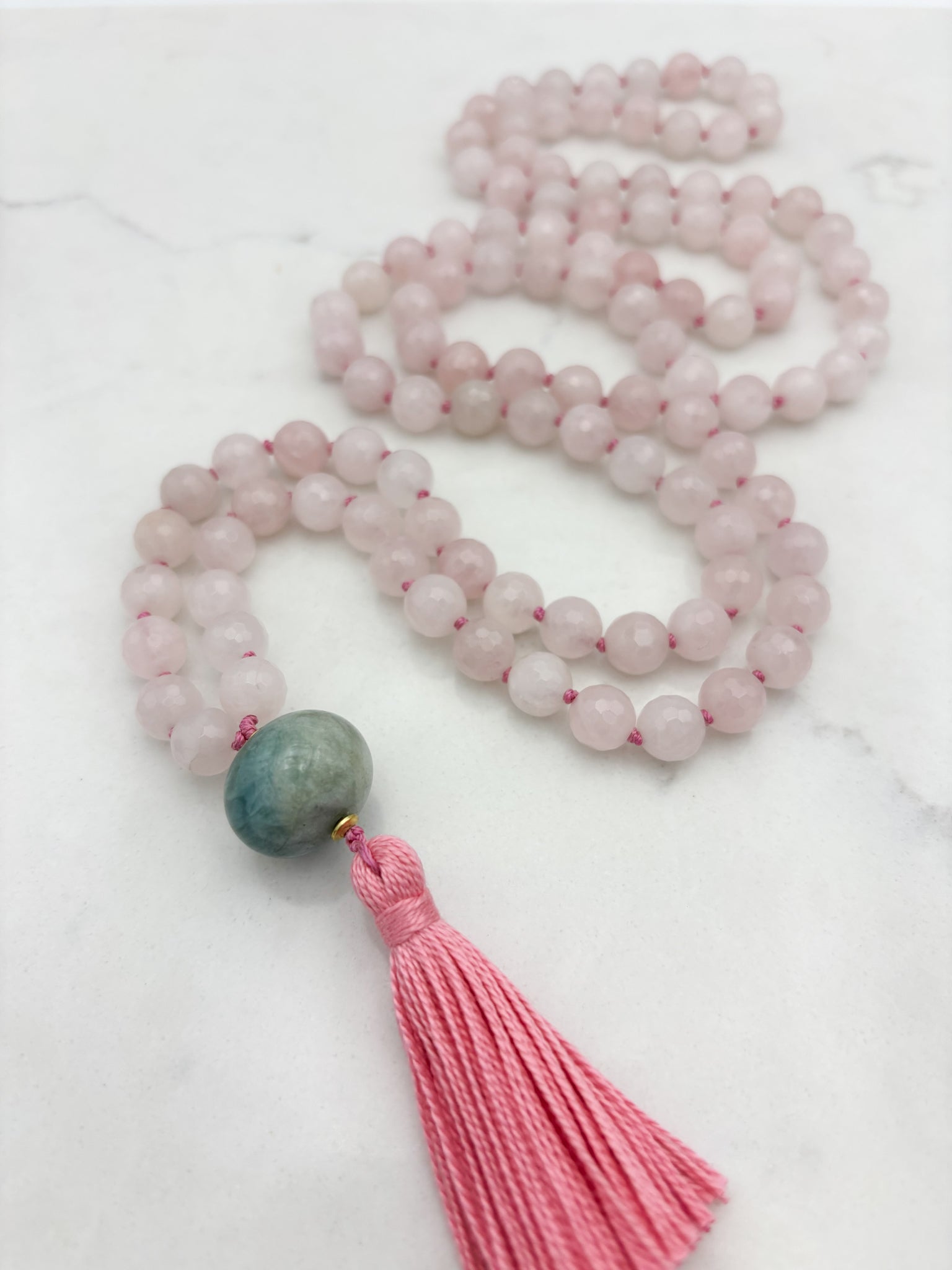 rose quartz gemstone mala | radiant malas | handmade in boulder, colorado